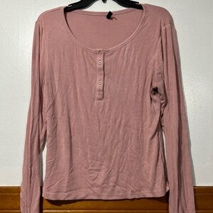 Everyday Scoop Neck Henley Long-Sleeve Top - Dusty Rose